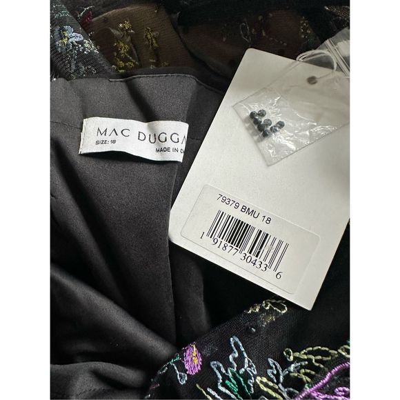 MAC DUGGAL EMBROIDERED ILLUSION PUFF SLEEVE COLUMN GOWN - Picture 9 of 9